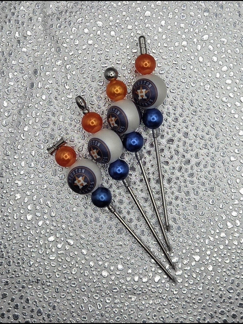 Hand Crafted Orange and Blue Beaded Team Hat Pins